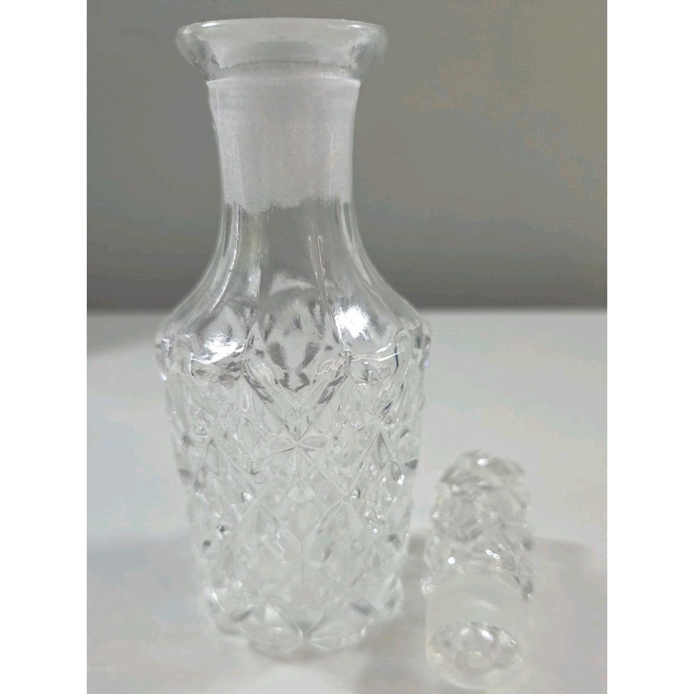 Vintage Pressed Glass Cruet w/Stopper Diamond Pattern 6.5"